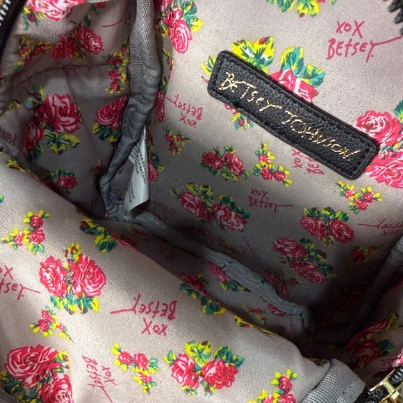 Betsey Johnson Black Floral Mini Backpack with Pink Roses - Picture 3 of 5